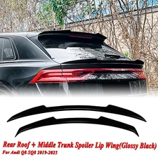 Gloss Black Rear Trunk Middle Spoiler Roof Wing Lip 2X For Audi Q8 SQ8 2019-2025