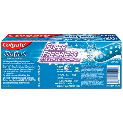 Colgate Max Fresh Anticavity Gel Toothpaste Peppermint Ice | 2 x 300g Saver Pack - Image 3 of 4