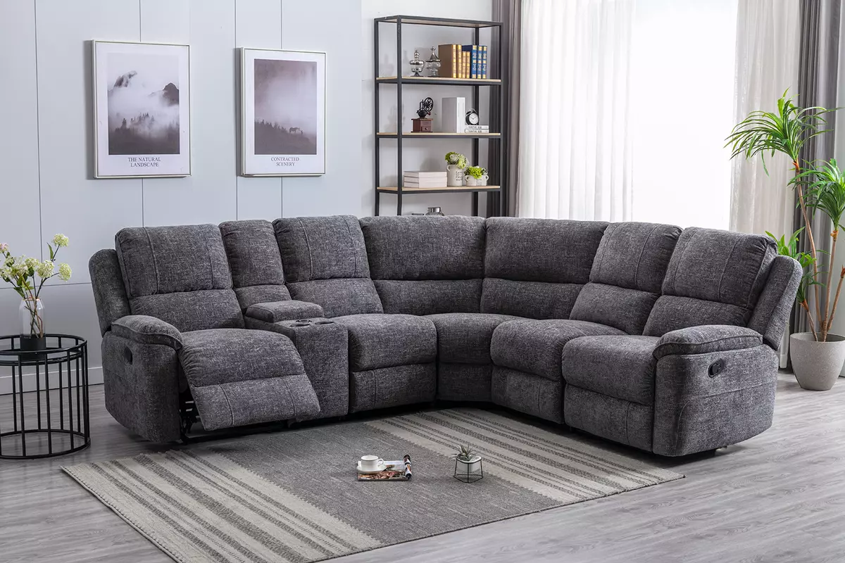 Danielle Manual Recliner Fabric Corner Sofa in Ash Grey with