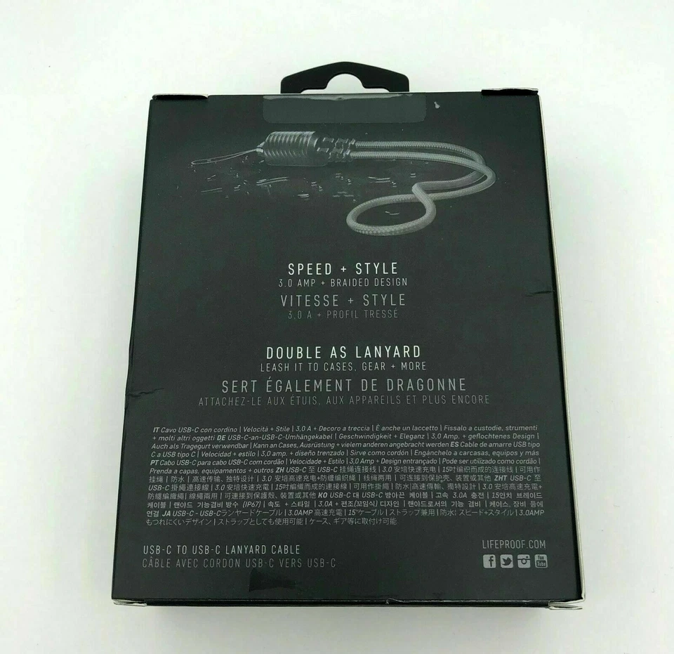 LifeProof Water Proof USB-C to USB-C Lanyard Cable (480 Kbps/ 3.0A/ 60W) - Black - Image 3 of 4