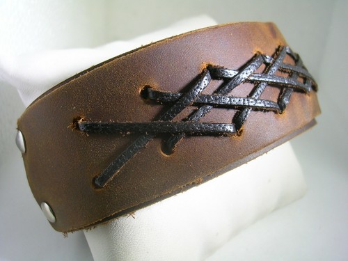 LEATHER BROWN BRACELET WITH BRAID AND 2 STAINLESS STEEL LOCKS FITS 2 SIZES - Picture 4 of 7