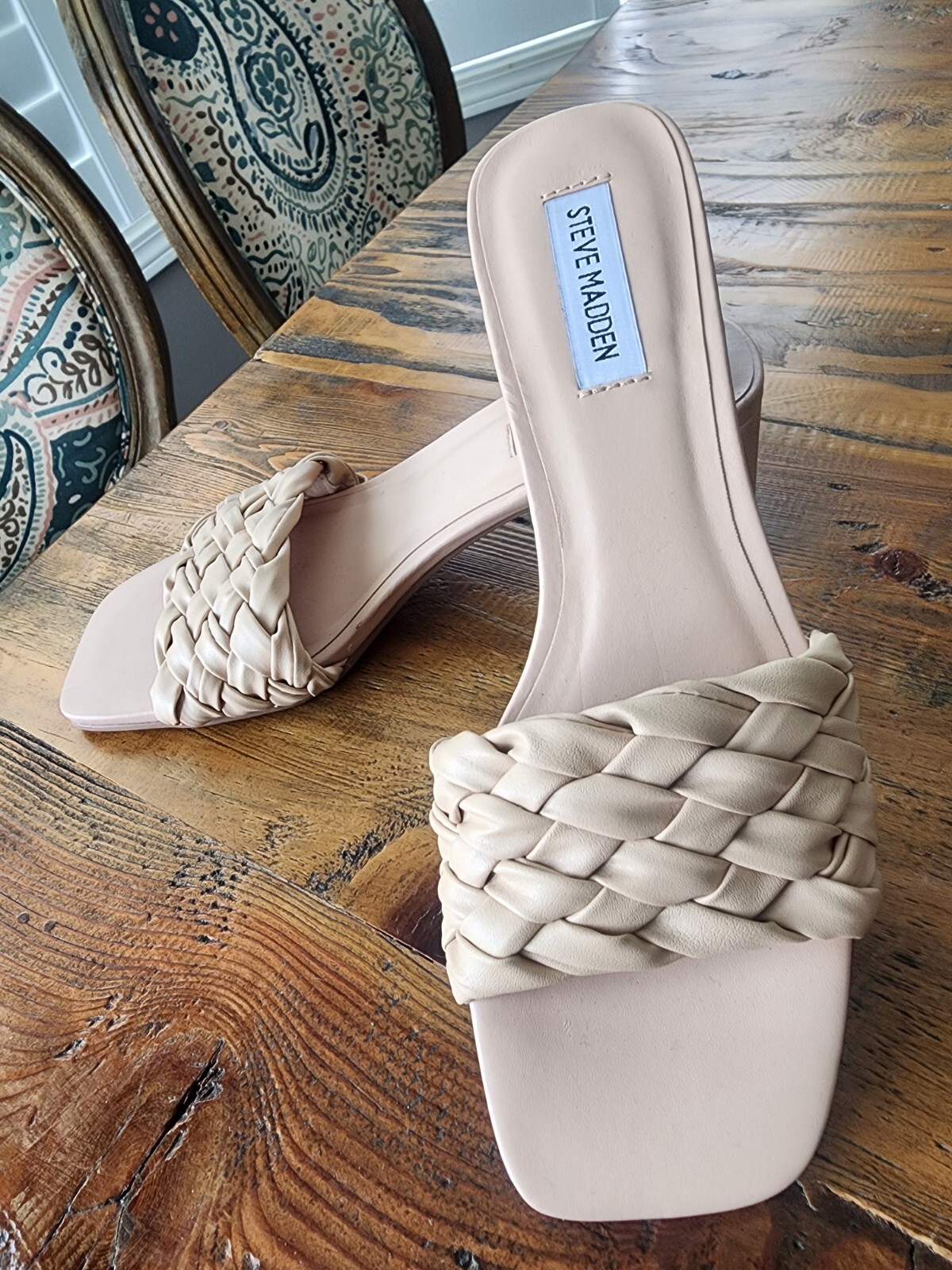 Steve Madden | Palas Beige Slip-on Braided Block Heel Sandal Size 7.5 N  NWOB | eBay