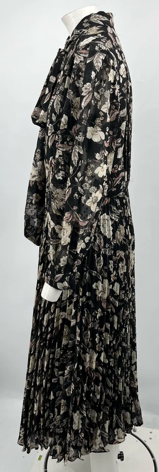 Vestido Mikael Aghal Floral Cuello Atado Manga Larga Plisado Midi Talla 16 Foto 2 de 4