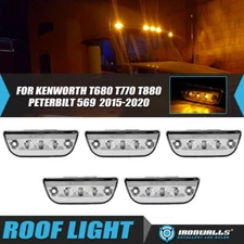 For Kenworth T680 T770 T880 15-20 5Pcs Chrome Amber LED Cabin Roof Marker Lights