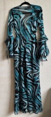 Blue/Teal/Black Chiffon Layered Sleeve Wide Leg Size 8 Jumpsuit from ASOS - Picture 3 of 11