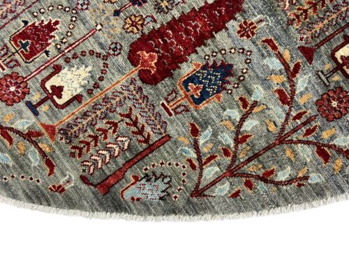 10x10 Fuß Grau Lebensbaum Rund Vorleger Afghan Handgeknüpft Veg Dye Wollteppich - Bild 7 von 12