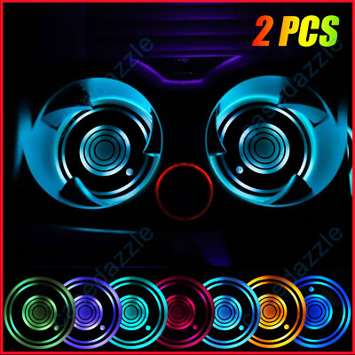 2X Cup Pad Car Accessories LED Light Cover Interior Decoration Lamp 7 Colors