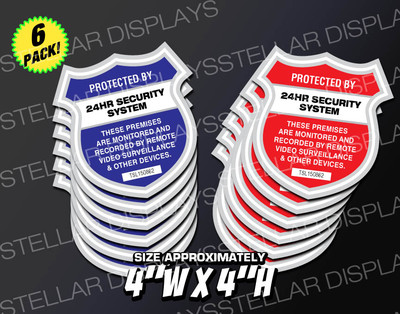 6 Pack - 24HR SECURITY SYSTEM cctv surveillance sticker label decal camera alarm