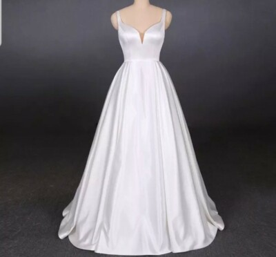 Bridal Satin A Line Sweetheart Court Train White Ivory Wedding