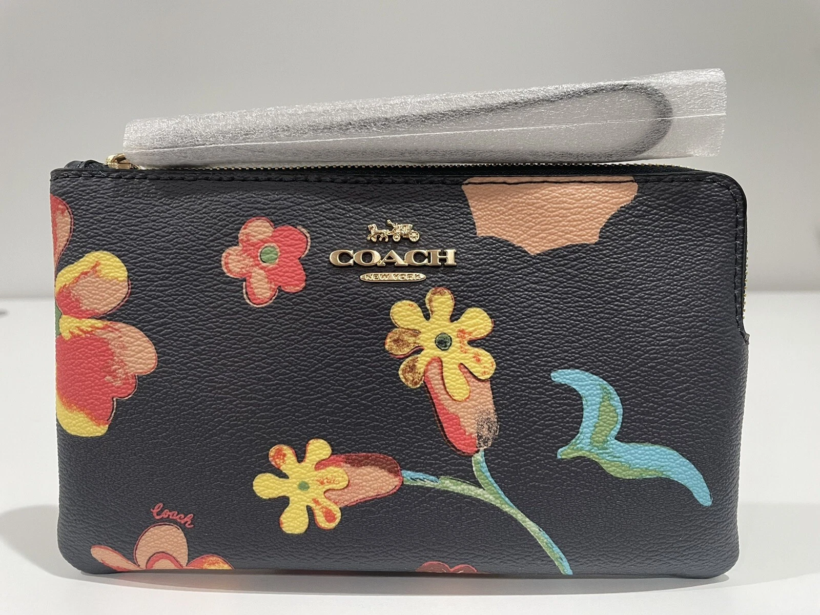 COACH Polso Large Cerniera Ad Angolo Con Stampa Floreale Terra Sognante Oro Multi Mezzanotte