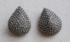 Rhinestone Shoe Dress Clips Vintage Fur Scarf 1.25" Pear Shape Pronged Metal