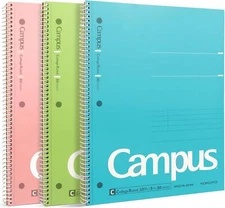 KOKUYO Spiral Notebook, 3 Pack Campus 10-1/2” x 8”, Pink, Sky Blue, Green 