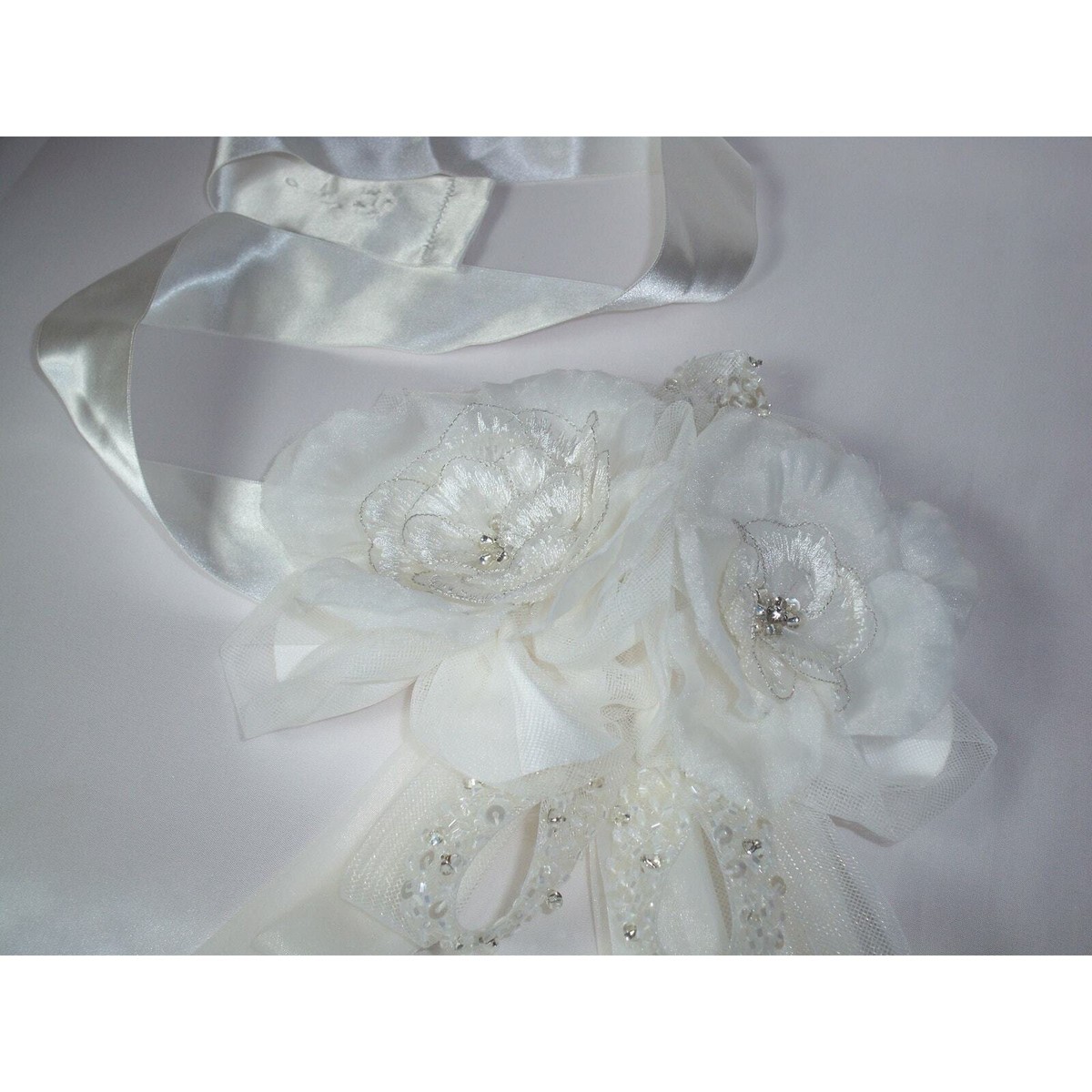 Wedding Sash (White Satin & Rhinestones) Sb699a97b64a44cf8bd7334afd6a3e  main image 2