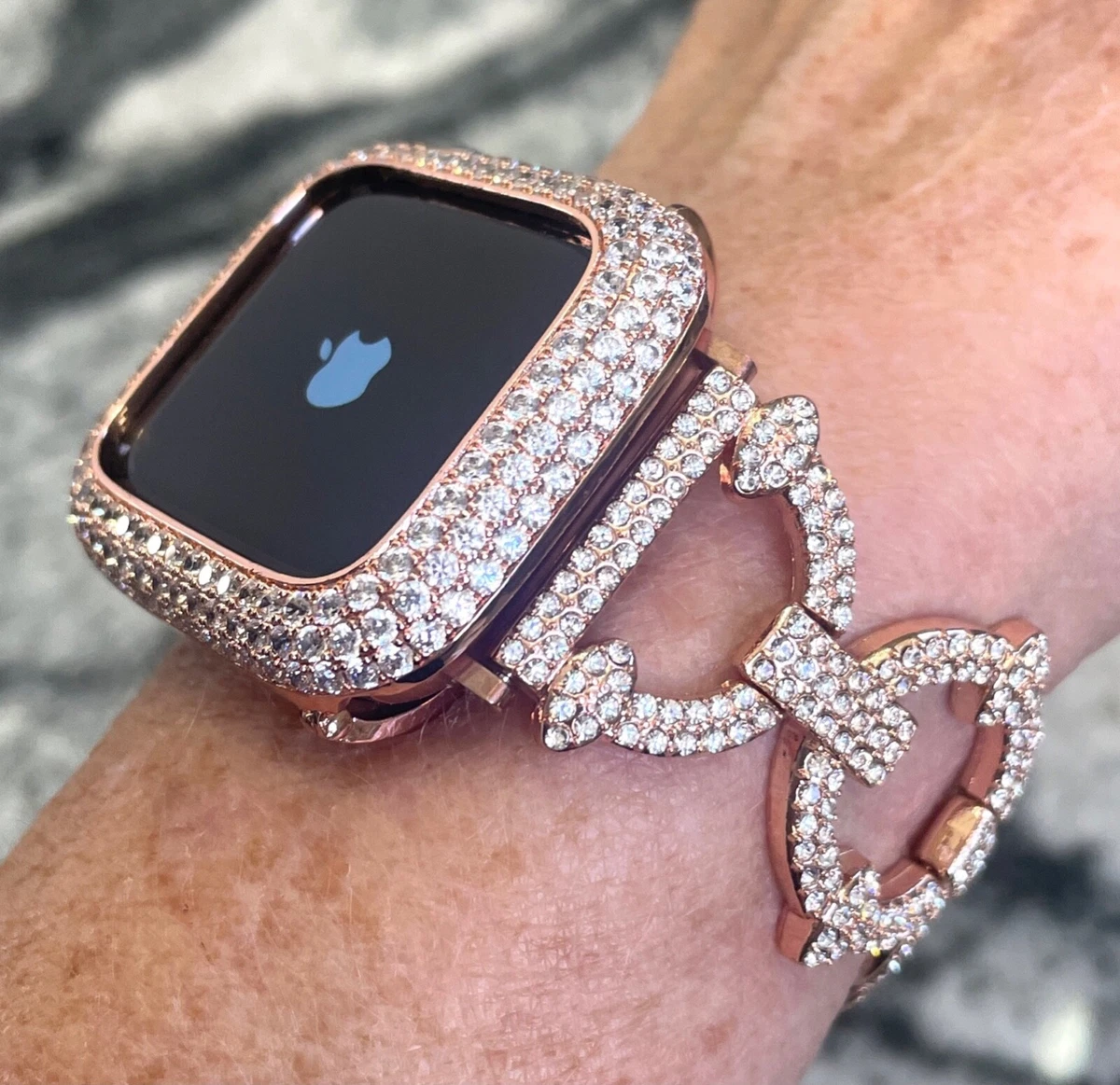 44mm Rose Gold Lab Diamond Apple Watch Bezel Apple Watch band case