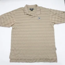 Nike Golf Shirt Men Large Beige Striped Penn State Nittany Lions Football Swoosh