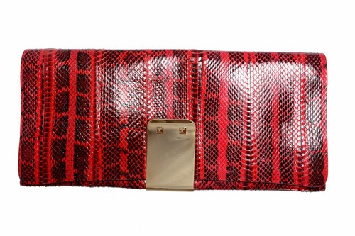 Valentino Garavani Women's Red Python Rockstud Long Clutch Bag