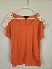Naif Orange Shirt Medium Boho Sleeves Scrunch Sides