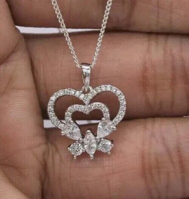 2Ct Round Cut Lab-Created Diamond Heart Beauty Pendant 14K White Gold Plated