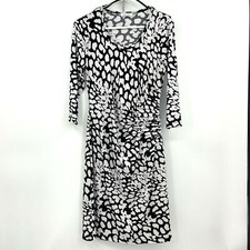 Calvin Klein Size 8 Black White Animal Print Ruched Waist Sheath 3/4 Sleeve