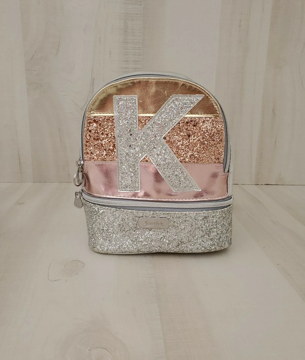 Justice glitter stripe initial mini girls backpack K Used eBay