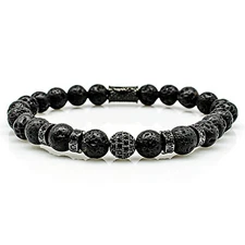 Lava bracelet bracelet beaded bracelet beads ball black 8 mm stainless steel CZ