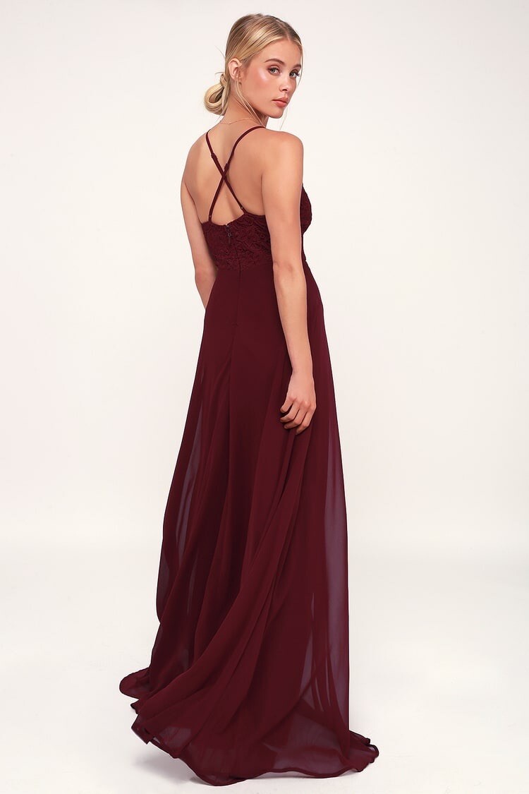chinese dress ladies BURGUNDY SMOCKED LACE MAXI DRESS | CULT MIA