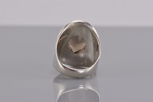 PTI Sterling Silver Pear Cut Smoky Quartz Statemet Band Ring 925 Sz: 4 - Picture 4 of 7