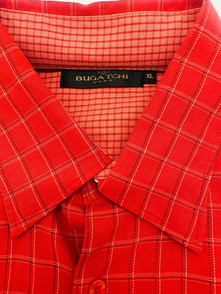 Bugatchi Uomo Long Sleeve Button Up Mens XL Red Check Dress Shirt 2338 - Image 2 of 4