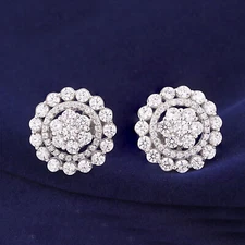 2 Ct Round Cut Simulated Diamond Cluster Halo Wedding Stud Earrings 925 Silver