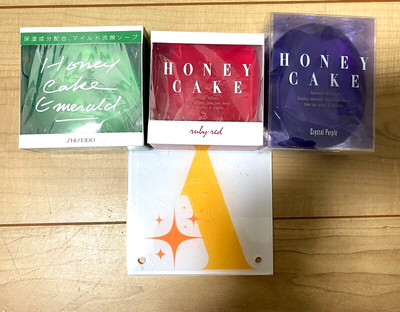 SHISEIDO Honey Cake Facial Washing Soap Emerald Crystal Purple Ruby Red set of 3