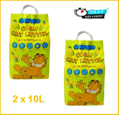 2 x Garfield Corn Cat Litter 10L -100% Natural Biodegradable Dust-Free Odor Free