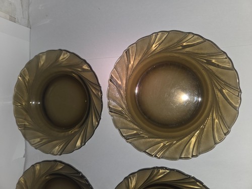 6er Set Duralex Bormioli Vereco FRANKREICH Rauchbraun Glas Müslischalen mit Wirbelrand - Bild 3 von 6