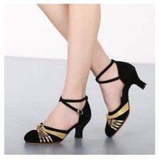 Women's Summer Peep Toe Block Heel High Heels Latin Dance Shoes Tango Shoes Gold
