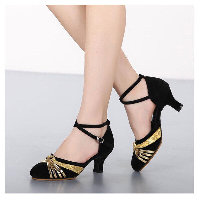 Zapatos de baile latino dorados de tacón alto con punta abierta de verano para mujer