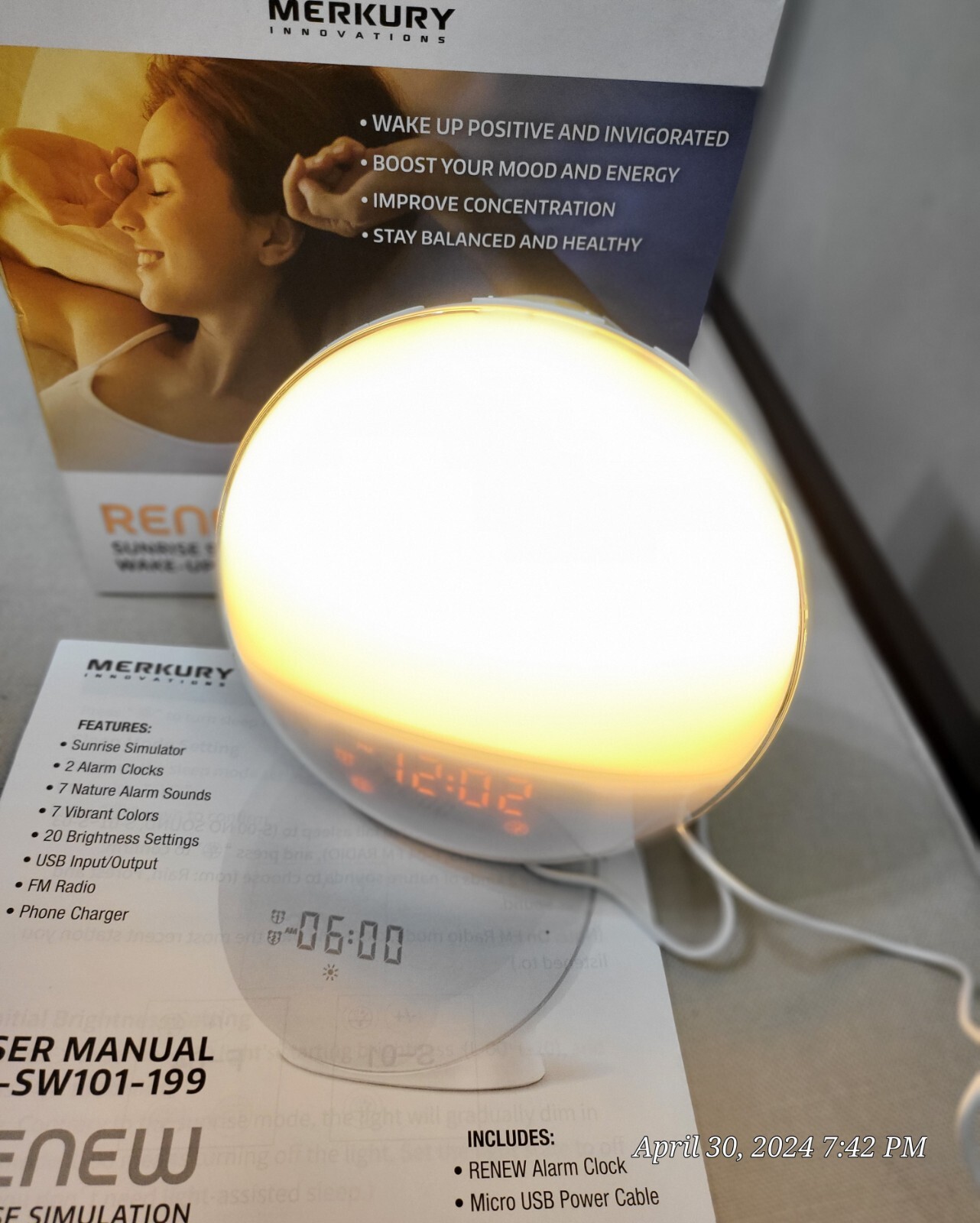 Merkury Innovations Renew Sunrise Simulation Wakeup Lamp Alarm Clock eBay