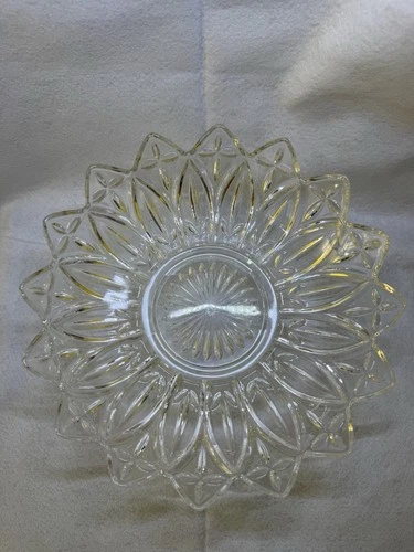 Vintage Federal Glass Flower Petal Clear Glass Serving Plate Dish 11&1/2"