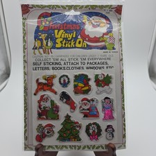 VTG Christmas Holiday Santa Vinyl Puffy Stickers Stick On Decoration 1980 Sealed