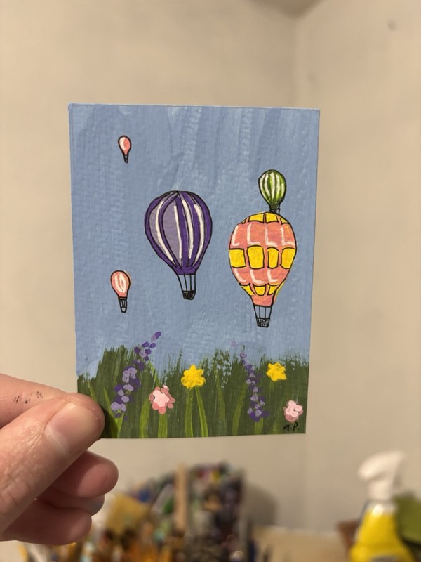 ACEO Original, Hot Air Balloons, Acrylic Painting, 2.5 x 3.5