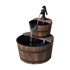 Rustic Wooden Water Pump Fountain 2 Tier Garden Outdoor Patio Decor