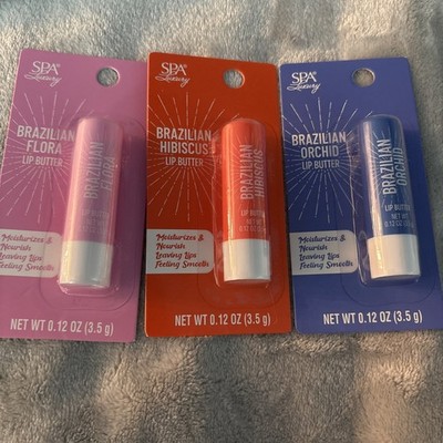 Spa Luxury LOT Brazilian Sol 3 Lip Balms BRAND NEW. Flora, Hibiscus & Orchid