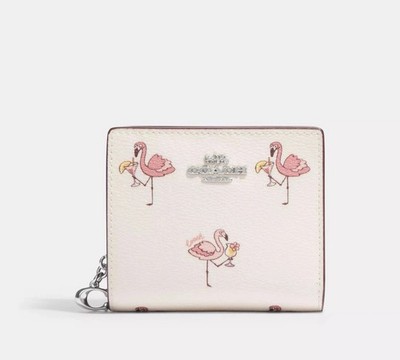 NWT Coach Snap Wallet With Flamingo Print Chalk/Pink Multi CK435