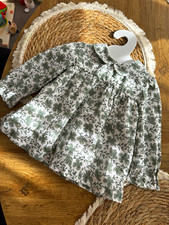 Baby Girls Floral Collared Long Sleeve dress , White/Green 3-6M