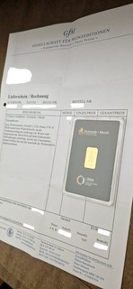 5 Gramm Heimerle Meule Goldbarren 999.9 Gold geblistert und mit Kaufbeleg