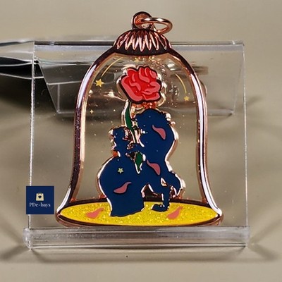 Disney Parks Beauty The Beast Rose Glass Cloche Metal Keychain Bag Charm NWT NEW