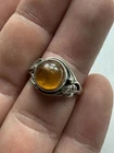 Beautiful Vintage Sterling Silver Cabochon Amber Solitaire Ring Size 7 - 4.1g