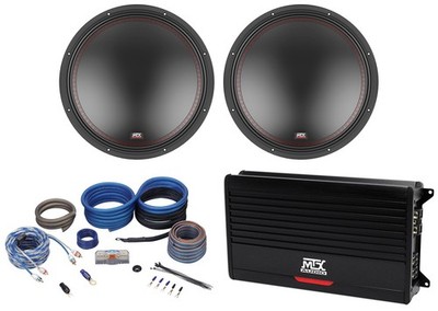 (2) MTX 5515-44 15'' 1600w DVC 4-ohm Car Audio Subwoofers+MTX Amplifier+Amp Kit