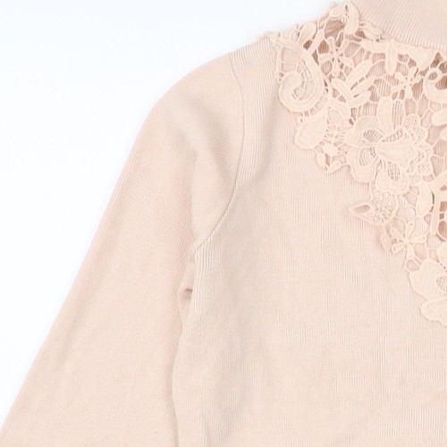 Lipsy Women's Beige Lace High Neck Jumper Size 14 - Picture 10 of 12