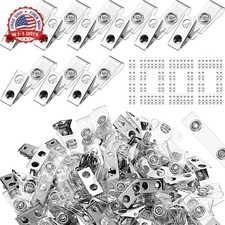 1000 Pcs Metal Badge Clips Double Hole Name Tag Clips with Clear PVC Straps for