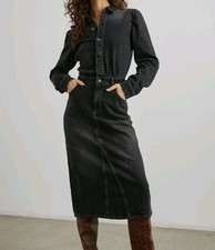Vestido Camisa Vaquera Rails Beverly Negro Grande Manga Larga Western Boho Trabajo Nuevo sin Etiquetas