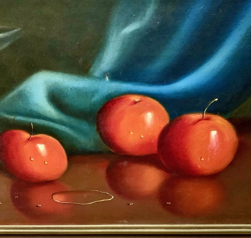 Gemälde Stillleben Obst Öl auf Leinwand groß signiert H. William 1967 Vintage Kunst - Bild 5 von 8